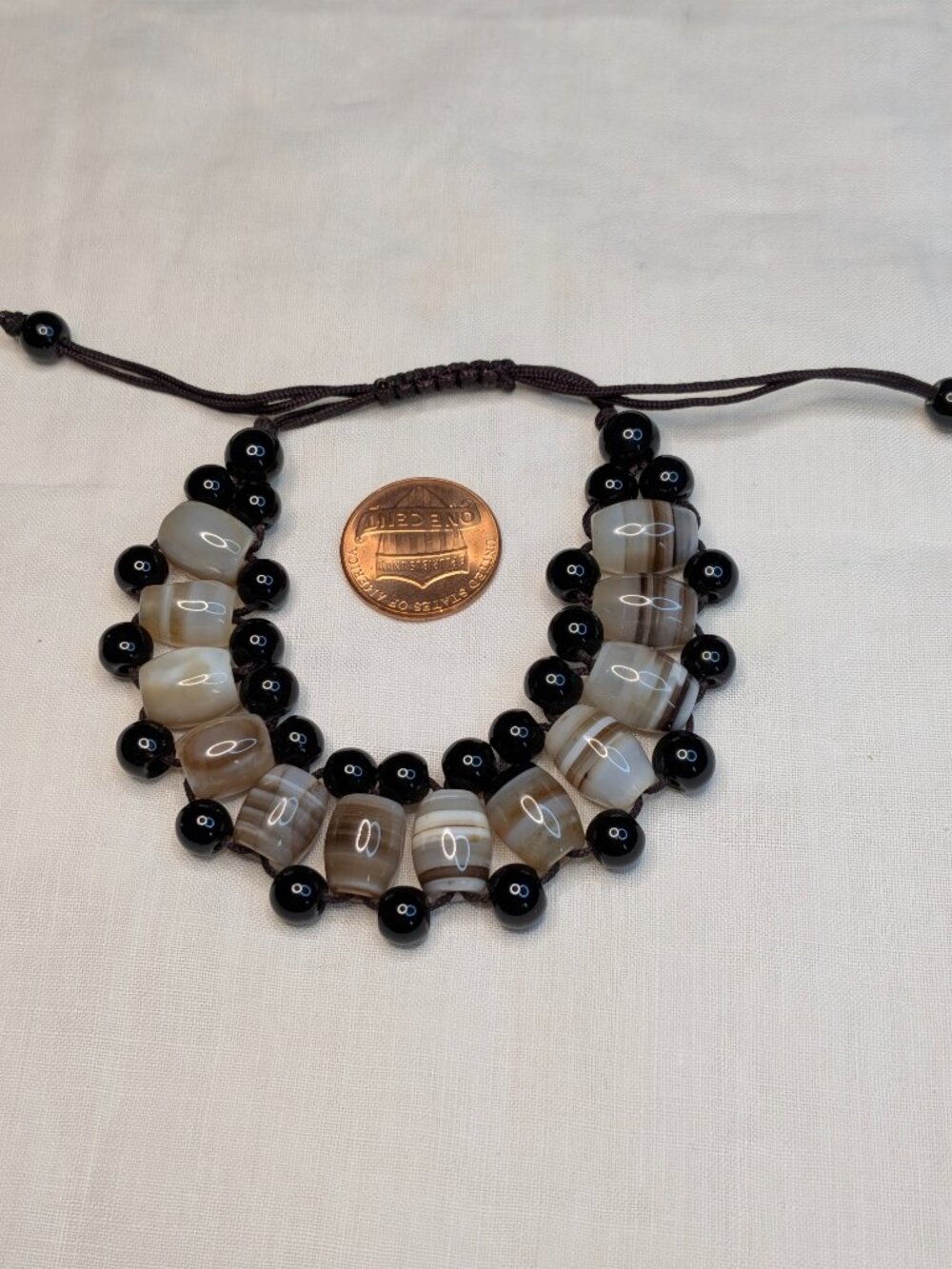 Handmade Shambala‑Style Agate & Black Glass Bead Bracelet